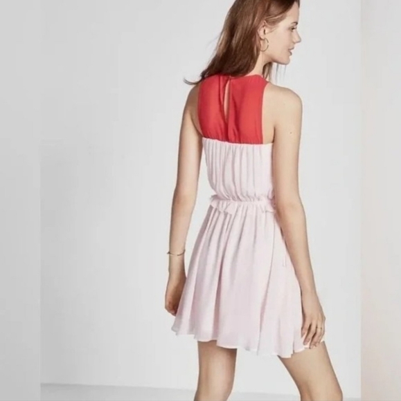 EXPRESS Chiffonn Pink and Red Sleeveless Dress Size Large - Picture 4 of 10